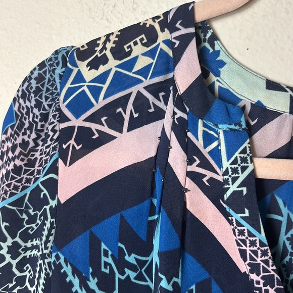 Leifsdottir x Anthropologie Multicolored Geometric 100% Silk Button Down Shirt 2 - Picture 5 of 10